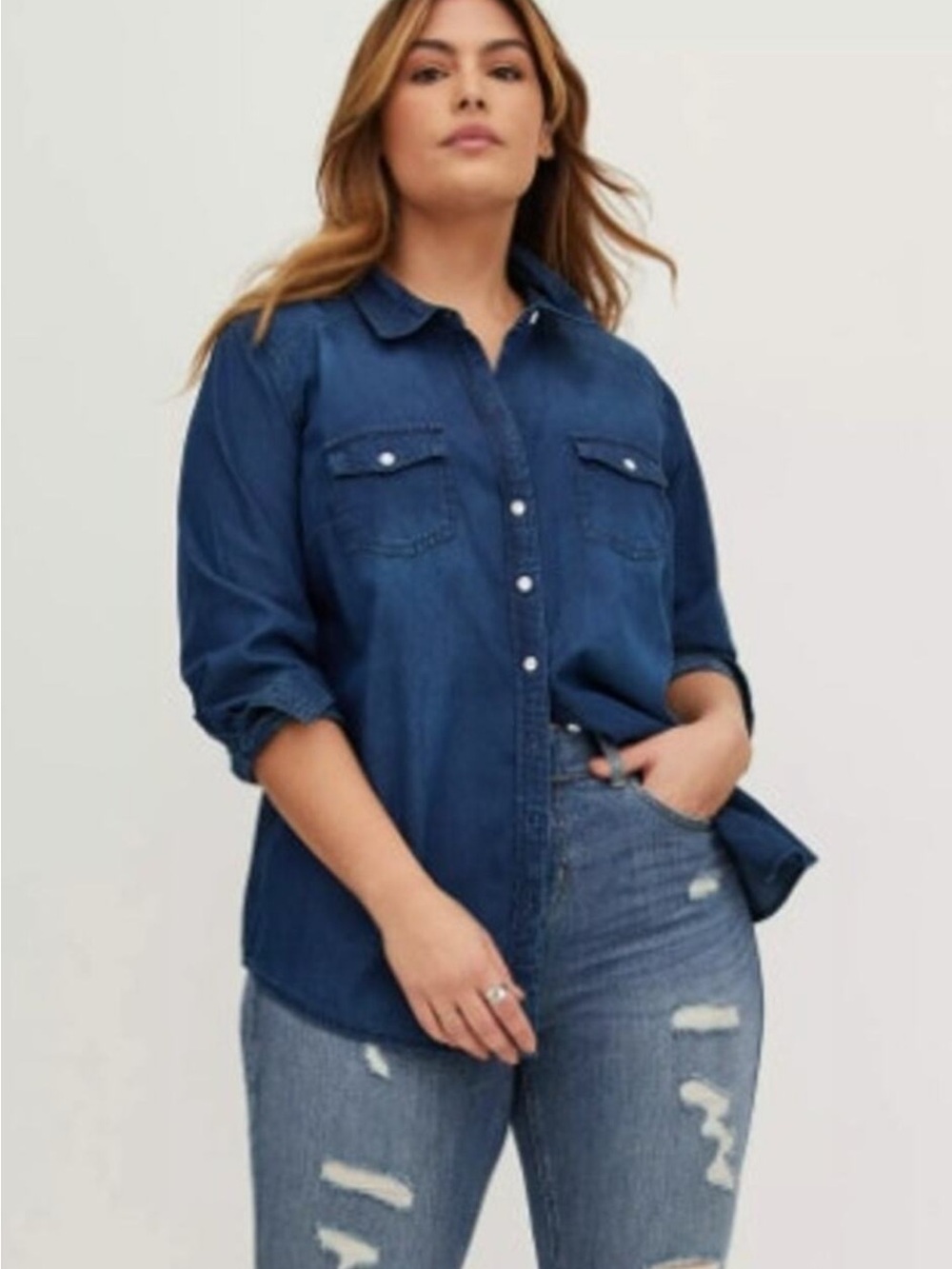 Torrid NWT Classic Dark Blue Denim Button-Front Shirt